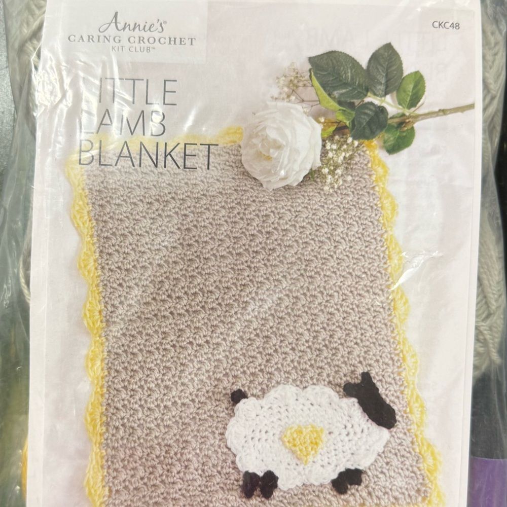 Annie's caring crochet little lamb blanket Yellow, Gray, and White Yarn Set new